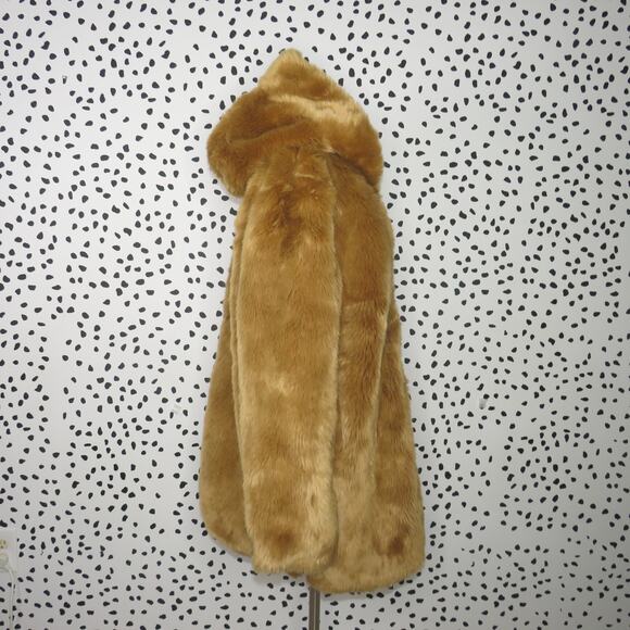 LPA Camel Brown Faux Fur Hooded Coat 84 - Picture 9 of 13